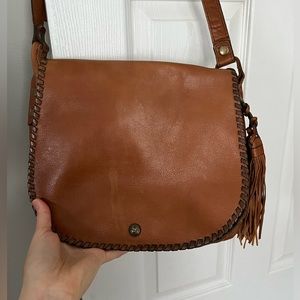 PATRICIA NASH Italian leather brown crossbody bag with tassels
